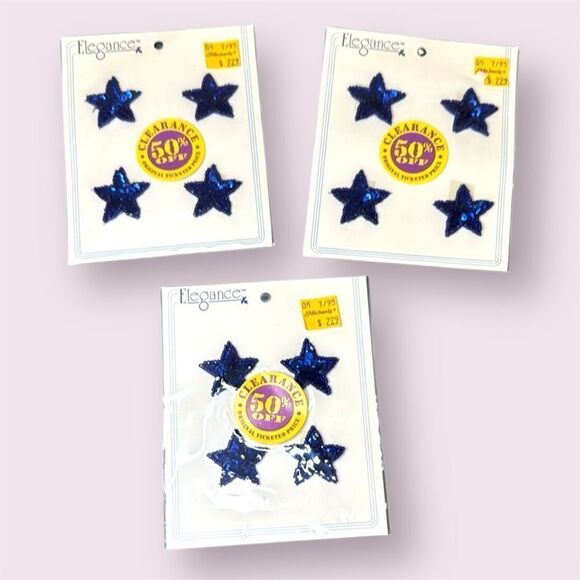 ELEGANCE Vintage 90s Blue Sequin Stars Appliques *NEW* - Picture 1 of 4